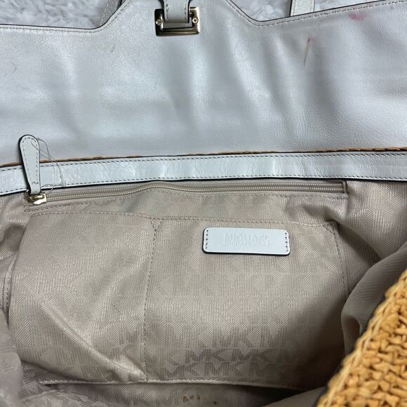 Michael Kors Naomi large tan straw crochet tote bag white leather flop &… - Picture 6 of 13